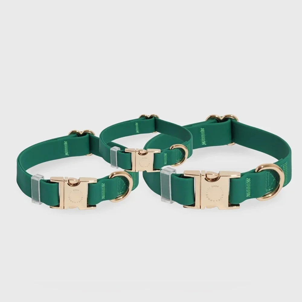 Sunny Tails Meadow Green Waterproof Dog Collar Medium Gold Buckle Adjustable NEW